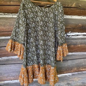 Green and orange floral, flowy dress!